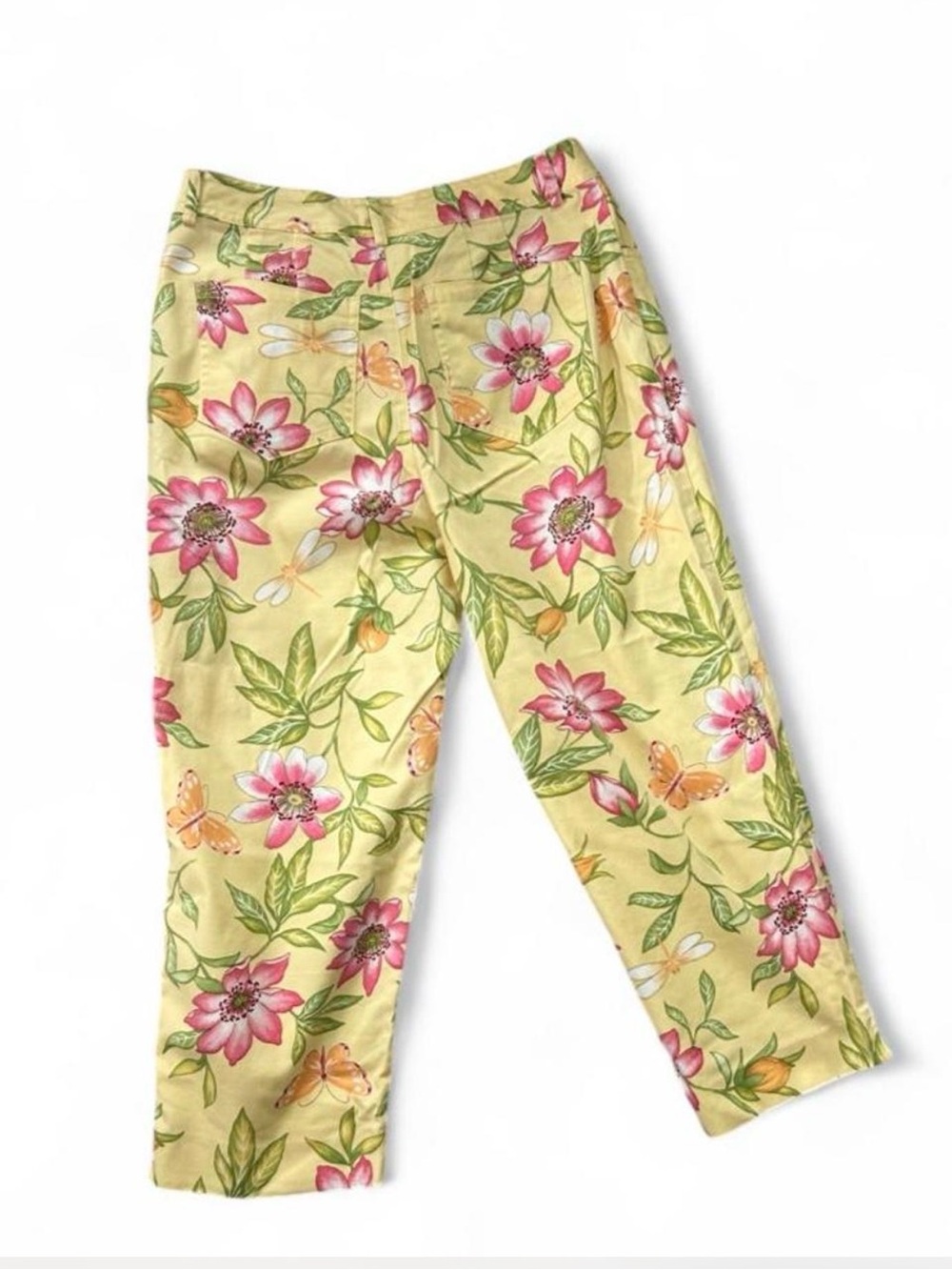 Talbots yellow capri pants with pink flowers and green leaves, size 6 - Picture 4 of 4